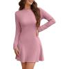 imageWEACZZY Womens Long Sleeve Casual Fall Dresses Elegant A Line High Waist Ruffle Flowy Party Wedding Guest Mini Dress 2025Pink