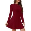 imageWEACZZY Womens Long Sleeve Casual Fall Dresses Elegant A Line High Waist Ruffle Flowy Party Wedding Guest Mini Dress 2025Wine Red