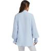 imageWEACZZY Womens Striped Button Down Shirts Long Sleeve Smocked Cuffed Oversized Boyfriend Blouses Collared Causal Tops01 Blue White Striped
