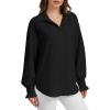 imageWEACZZY Womens Striped Button Down Shirts Long Sleeve Smocked Cuffed Oversized Boyfriend Blouses Collared Causal TopsBlack