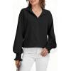 imageWEACZZY Womens Striped Button Down Shirts Long Sleeve Smocked Cuffed Oversized Boyfriend Blouses Collared Causal TopsBlack