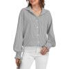 imageWEACZZY Womens Striped Button Down Shirts Long Sleeve Smocked Cuffed Oversized Boyfriend Blouses Collared Causal TopsBlack White Striped