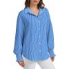 imageWEACZZY Womens Striped Button Down Shirts Long Sleeve Smocked Cuffed Oversized Boyfriend Blouses Collared Causal TopsBlue Striped