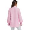 imageWEACZZY Womens Striped Button Down Shirts Long Sleeve Smocked Cuffed Oversized Boyfriend Blouses Collared Causal TopsPink Striped