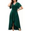 imageWEACZZY Women V Neck Ruffle Sleeve Maxi Dresses Split Elegant Wrap Ruffle Wedding Guest Dress Elegant Casual DressesDark Green