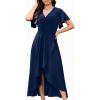 imageWEACZZY Women V Neck Ruffle Sleeve Maxi Dresses Split Elegant Wrap Ruffle Wedding Guest Dress Elegant Casual DressesNavy Blue