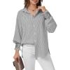 imageWEACZZY Womens Striped Button Down Shirts Long Sleeve Smocked Cuffed Oversized Boyfriend Blouses Collared Causal TopsBlack White Striped
