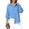 imageWEACZZY Womens Striped Button Down Shirts Long Sleeve Smocked Cuffed Oversized Boyfriend Blouses Collared Causal TopsBlue Striped