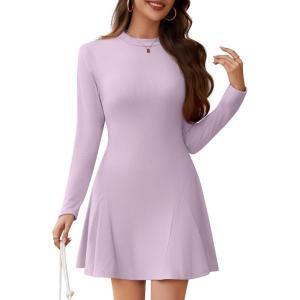 imageWEACZZY Womens Long Sleeve Casual Fall Dresses Elegant A Line High Waist Ruffle Flowy Party Wedding Guest Mini Dress 2025Light Purple