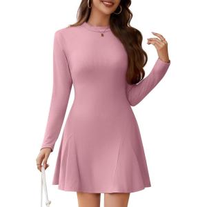 imageWEACZZY Womens Long Sleeve Casual Fall Dresses Elegant A Line High Waist Ruffle Flowy Party Wedding Guest Mini Dress 2025Pink