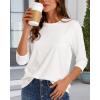 imageCHICGAL Women 34 Sleeve Shirts Casual Round Neck Tops Basic Tees Cute TShirts BlousesA White