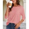 imageCHICGAL Women 34 Sleeve Shirts Casual Round Neck Tops Basic Tees Cute TShirts BlousesB Coral