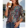imageCHICGAL Women 34 Sleeve Shirts Casual Round Neck Tops Basic Tees Cute TShirts BlousesBohemian Print