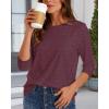 imageCHICGAL Women 34 Sleeve Shirts Casual Round Neck Tops Basic Tees Cute TShirts BlousesDeep Red