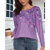 imageCHICGAL Women Long Sleeve Shirts Casual Fall Tees Crew Neck Basic Tunic TopsPurple Floral