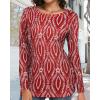 imageCHICGAL Women Long Sleeve Shirts Casual Fall Tees Crew Neck Basic Tunic TopsRed Pattern