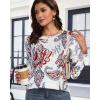imageCHICGAL Women Long Sleeve Shirts Casual Fall Tees Crew Neck Basic Tunic TopsWhite Paisley