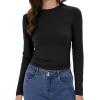 imageWomens Long Sleeve Shirts Basic Tees Y2k Slim Fit T Shirt Crew Neck Trendy Crop Top Casual01black