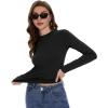 imageWomens Long Sleeve Shirts Basic Tees Y2k Slim Fit T Shirt Crew Neck Trendy Crop Top Casual01black