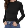 imageWomens Long Sleeve Shirts Basic Tees Y2k Slim Fit T Shirt Crew Neck Trendy Crop Top Casual01black