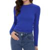 imageWomens Long Sleeve Shirts Basic Tees Y2k Slim Fit T Shirt Crew Neck Trendy Crop Top Casual01royal Blue