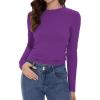 imageWomens Long Sleeve Shirts Basic Tees Y2k Slim Fit T Shirt Crew Neck Trendy Crop Top Casual02dark Purple