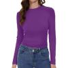 imageWomens Long Sleeve Shirts Basic Tees Y2k Slim Fit T Shirt Crew Neck Trendy Crop Top Casual02dark Purple