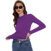 imageWomens Long Sleeve Shirts Basic Tees Y2k Slim Fit T Shirt Crew Neck Trendy Crop Top Casual02dark Purple