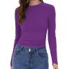 imageWomens Long Sleeve Shirts Basic Tees Y2k Slim Fit T Shirt Crew Neck Trendy Crop Top Casual02dark Purple