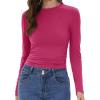 imageWomens Long Sleeve Shirts Basic Tees Y2k Slim Fit T Shirt Crew Neck Trendy Crop Top Casual02hot Pink