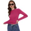 imageWomens Long Sleeve Shirts Basic Tees Y2k Slim Fit T Shirt Crew Neck Trendy Crop Top Casual02hot Pink