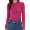 imageWomens Long Sleeve Shirts Basic Tees Y2k Slim Fit T Shirt Crew Neck Trendy Crop Top Casual02hot Pink