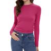 imageWomens Long Sleeve Shirts Basic Tees Y2k Slim Fit T Shirt Crew Neck Trendy Crop Top Casual02hot Pink