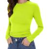 imageWomens Long Sleeve Shirts Basic Tees Y2k Slim Fit T Shirt Crew Neck Trendy Crop Top Casual02neon Green