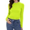 imageWomens Long Sleeve Shirts Basic Tees Y2k Slim Fit T Shirt Crew Neck Trendy Crop Top Casual02neon Green