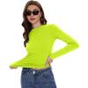 imageWomens Long Sleeve Shirts Basic Tees Y2k Slim Fit T Shirt Crew Neck Trendy Crop Top Casual02neon Green