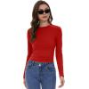 imageWomens Long Sleeve Shirts Basic Tees Y2k Slim Fit T Shirt Crew Neck Trendy Crop Top Casual02red