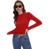 imageWomens Long Sleeve Shirts Basic Tees Y2k Slim Fit T Shirt Crew Neck Trendy Crop Top Casual02red