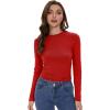 imageWomens Long Sleeve Shirts Basic Tees Y2k Slim Fit T Shirt Crew Neck Trendy Crop Top Casual02red