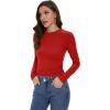 imageWomens Long Sleeve Shirts Basic Tees Y2k Slim Fit T Shirt Crew Neck Trendy Crop Top Casual02red