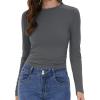 imageWomens Long Sleeve Shirts Basic Tees Y2k Slim Fit T Shirt Crew Neck Trendy Crop Top Casual03deep Grey