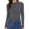 imageWomens Long Sleeve Shirts Basic Tees Y2k Slim Fit T Shirt Crew Neck Trendy Crop Top Casual03deep Grey