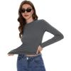 imageWomens Long Sleeve Shirts Basic Tees Y2k Slim Fit T Shirt Crew Neck Trendy Crop Top Casual03deep Grey