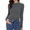 imageWomens Long Sleeve Shirts Basic Tees Y2k Slim Fit T Shirt Crew Neck Trendy Crop Top Casual03deep Grey