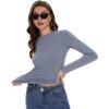 imageWomens Long Sleeve Shirts Basic Tees Y2k Slim Fit T Shirt Crew Neck Trendy Crop Top Casual03haze Blue