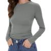 imageWomens Long Sleeve Shirts Basic Tees Y2k Slim Fit T Shirt Crew Neck Trendy Crop Top Casual03light Grey