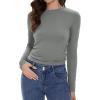 imageWomens Long Sleeve Shirts Basic Tees Y2k Slim Fit T Shirt Crew Neck Trendy Crop Top Casual03light Grey