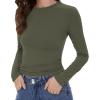 imageWomens Long Sleeve Shirts Basic Tees Y2k Slim Fit T Shirt Crew Neck Trendy Crop Top Casual04amry Green