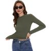 imageWomens Long Sleeve Shirts Basic Tees Y2k Slim Fit T Shirt Crew Neck Trendy Crop Top Casual04amry Green