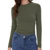 imageWomens Long Sleeve Shirts Basic Tees Y2k Slim Fit T Shirt Crew Neck Trendy Crop Top Casual04amry Green